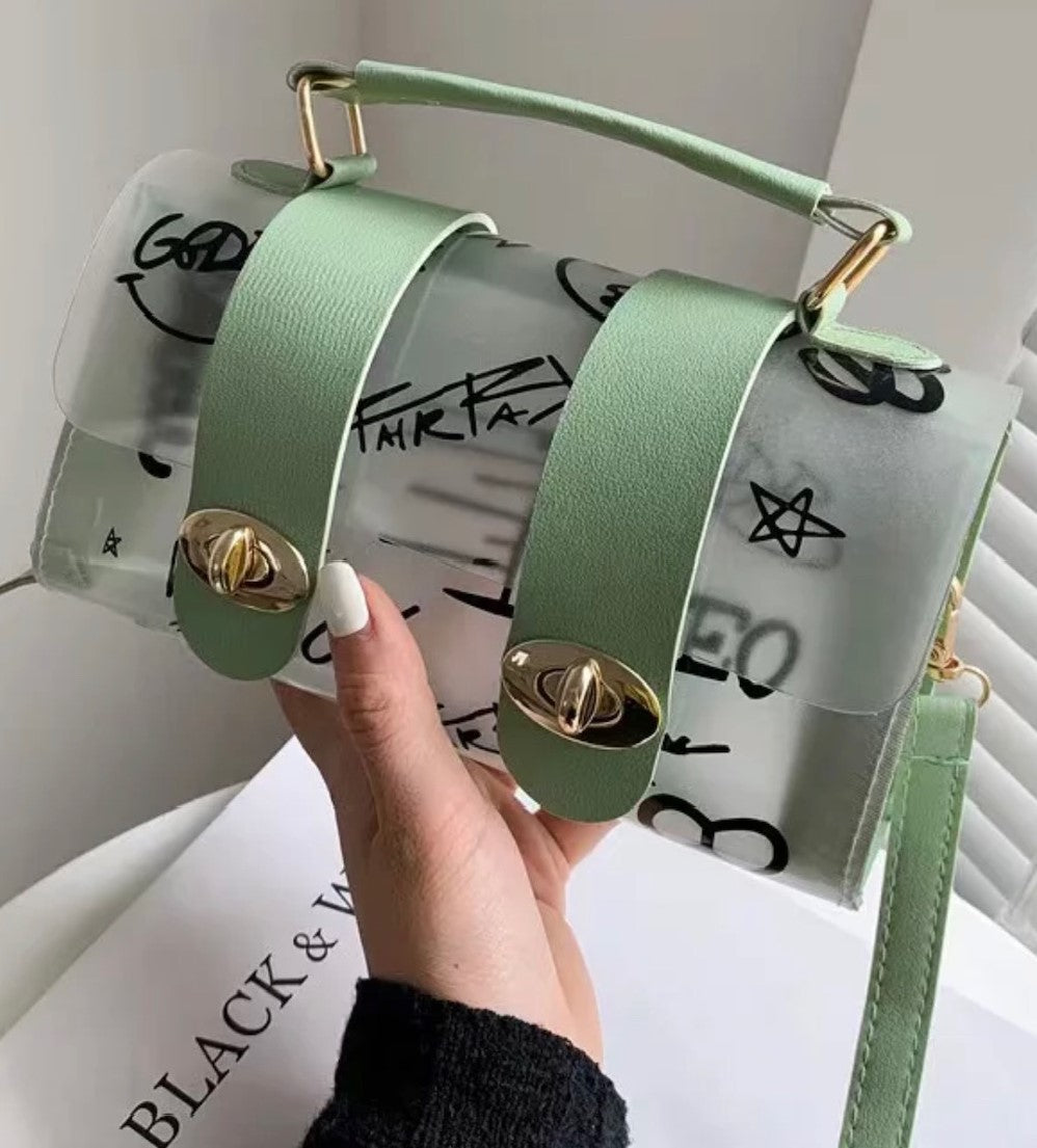 Small Semi-Transparent Crossbody Handbag with Graffiti
